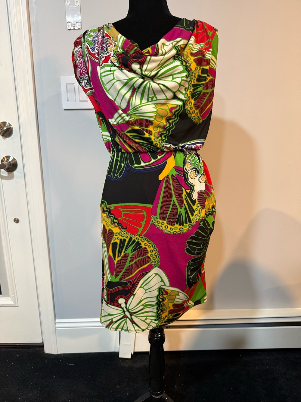 Alfani Multicolor Butterfly-Print Cowl-Neck Midi Dress - Size 6P
